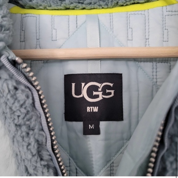 Ugg Augusta Sherpa Baseball Jacket Bomber Coat Icy Blue Medium - Picture 3 of 4